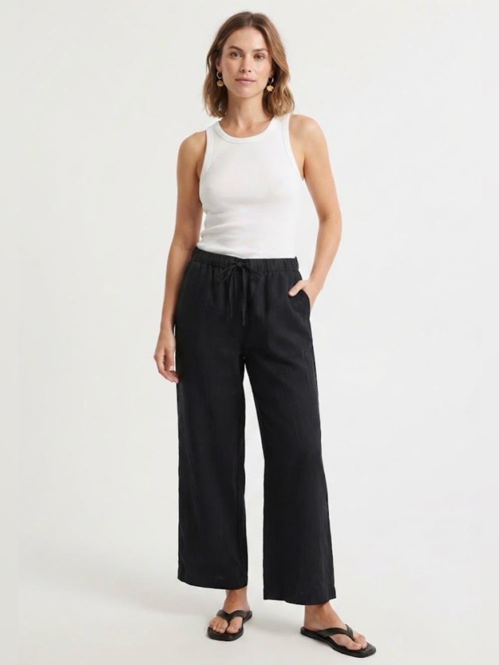 Ambiance Apparel Black Linen Blend Wide Leg Pants Size Large